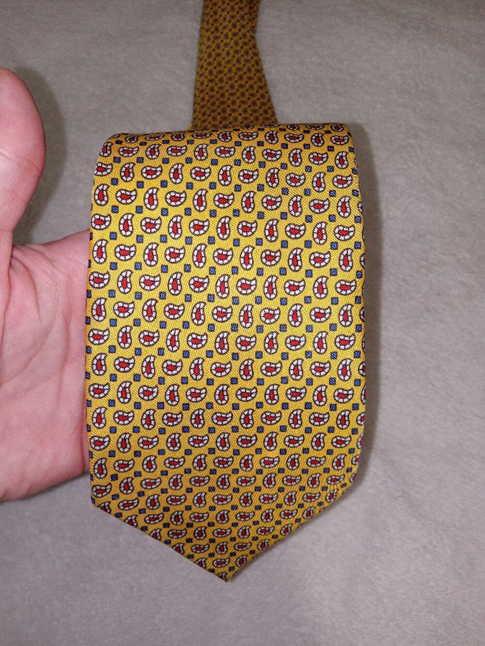 Polo Ralph Lauren Yellow Blue Paisley Silk Tie Hand Made in Italy Vintage